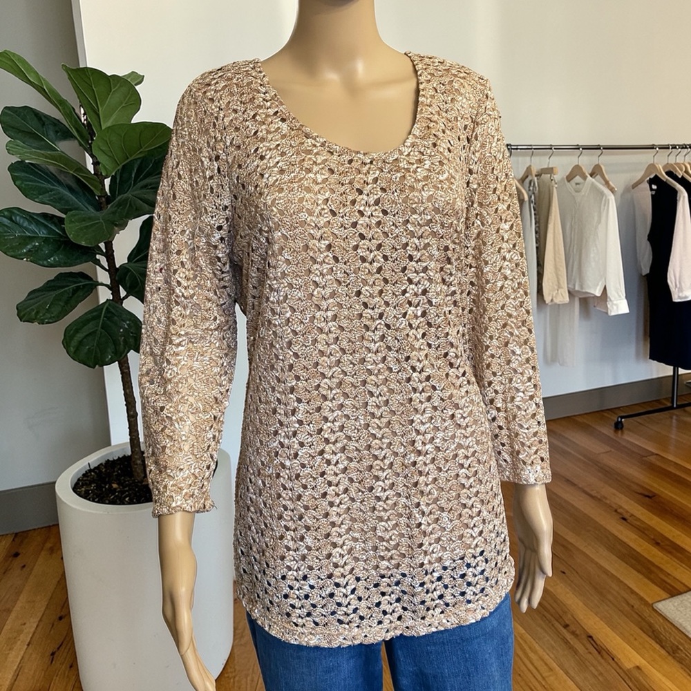JM Collection Beige Crochet Blouse
